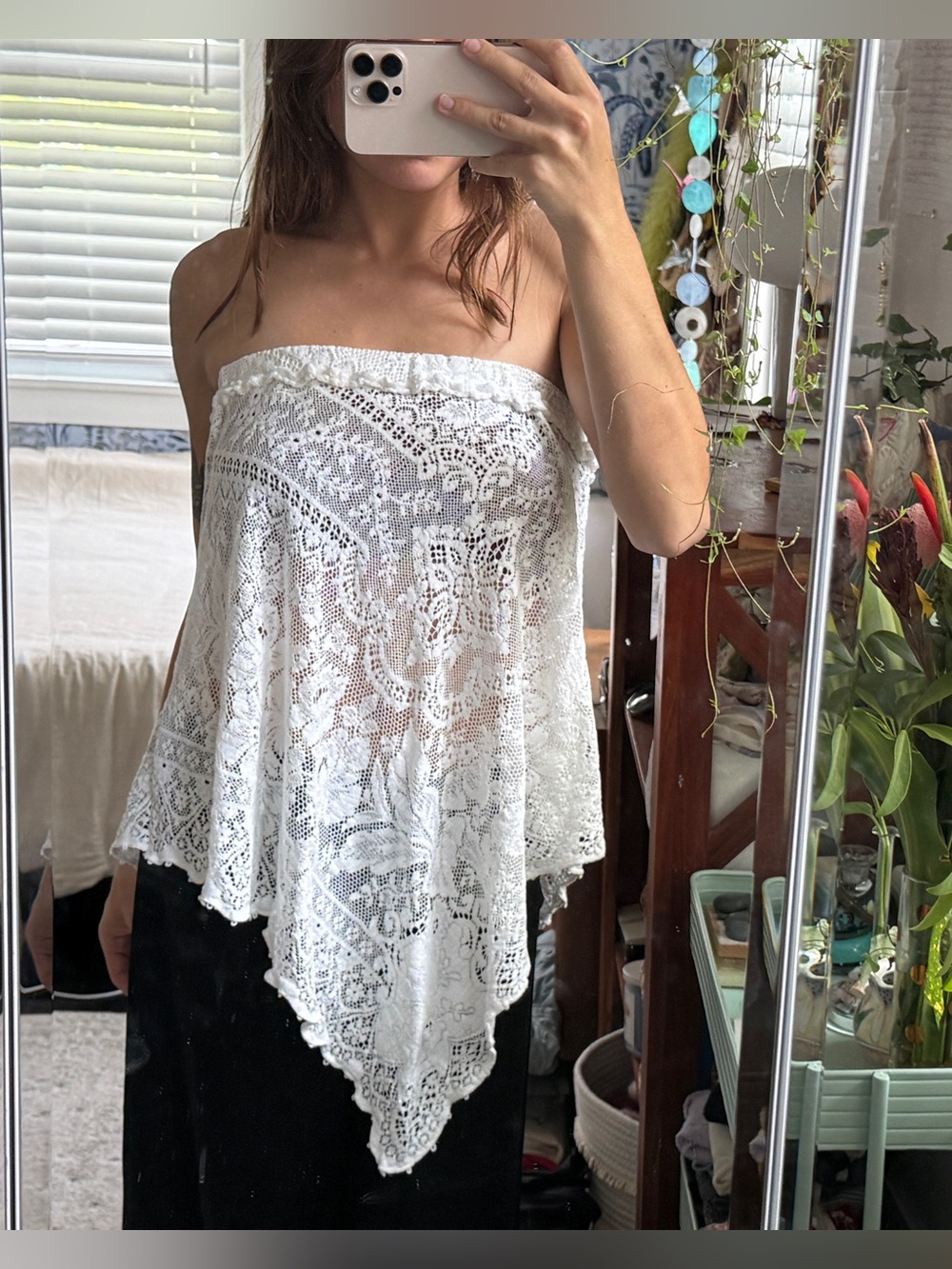 Handmade Vintage Lace Sheer Asymmetrical Skirt / Top Ruffle